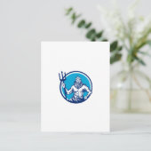 Poseidon Trident Circle Woodcut Briefkaart (Staand voorkant)
