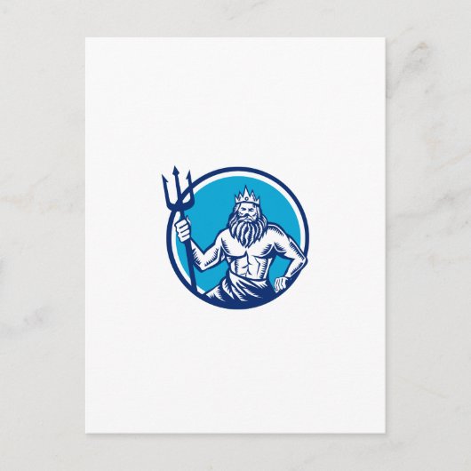 Poseidon Trident Circle Woodcut Briefkaart (Voorkant)