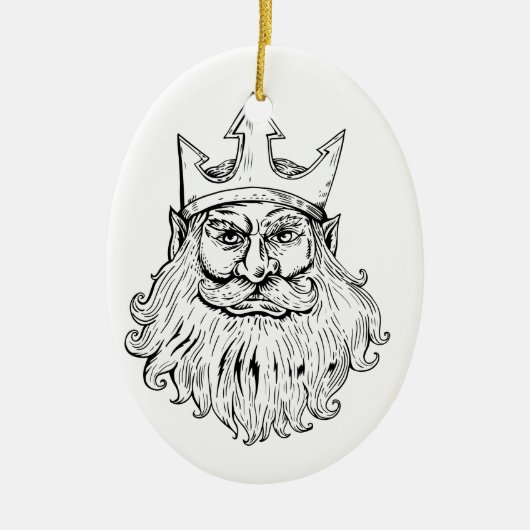 Poseidon Wearing Trident Crown Woodcut Keramisch Ornament (Voorkant)