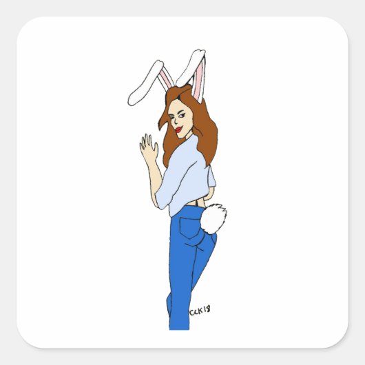 poserend bunnygirl vierkante sticker (Voorkant)