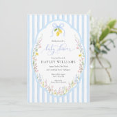Posey Wildflower Blue Bow Baby Shower Invitation Kaart (Staand voorkant)