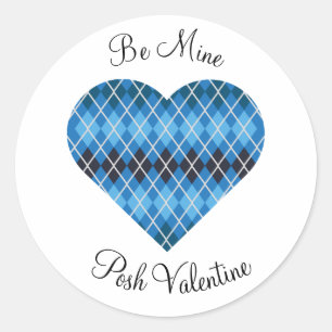 Posh Argyle Donkerblauw Groot Hart Ronde Sticker