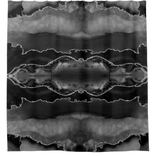 Posh Black Gray Agate Marble Crystal Geode Douchegordijn (Voorkant)