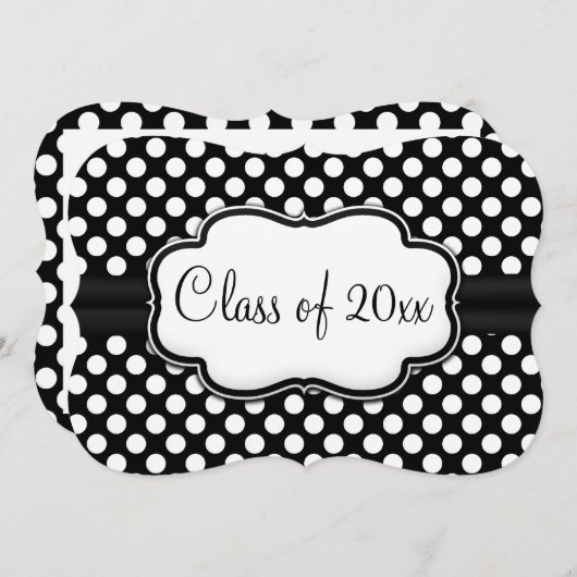 Posh Black White Polka Dot Afstuderen/Party Kaart (Voorkant / Achterkant)