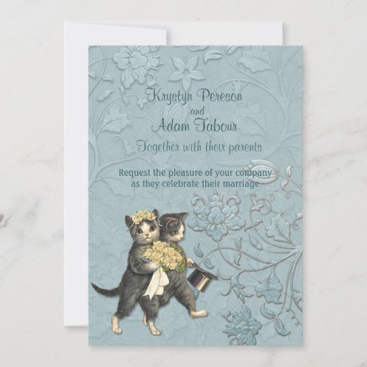 Posh Cats Aqua Blue Mariage ver 2 Invitation (Devant)