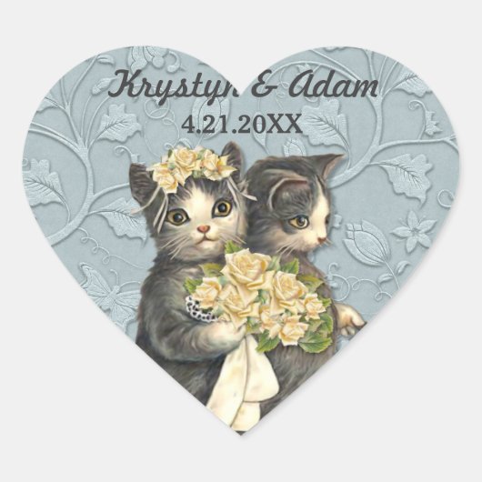 Posh Cats Wedding Blue Hart Sticker (Voorkant)