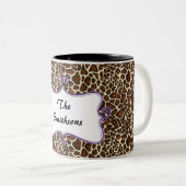 Posh chique trendy luipaard print, paarse geperson tweekleurige koffiemok (Voorkant rechts)