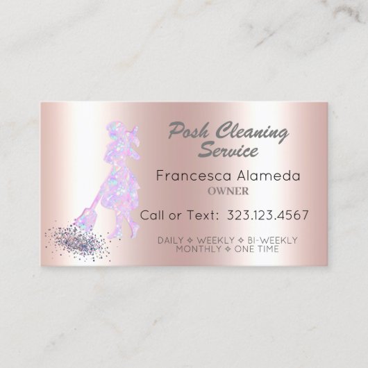 Posh Cleaning Service Roze Metallic & Iridescent Visitekaartje (Voorkant)