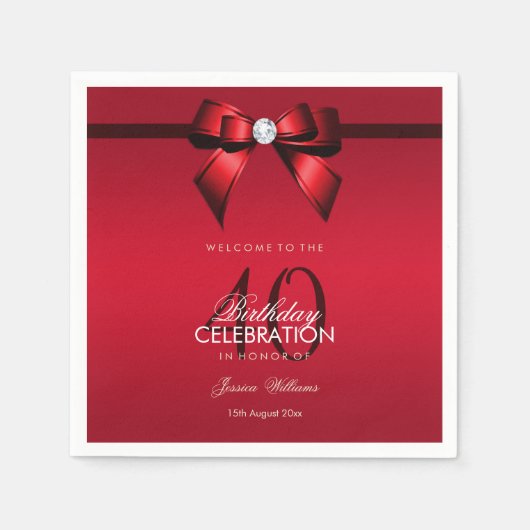 Posh Gem Bow & Lint 40e Verjaardag Servet (Voorkant)