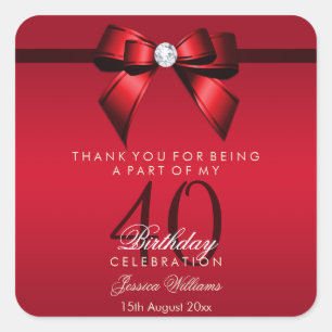 Posh Gem Bow & Lint 40e Verjaardag Vierkante Sticker
