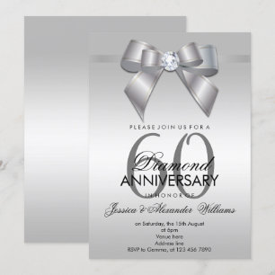 Posh Gem Bow & Ribbon 60th Wedding Jubileum Kaart
