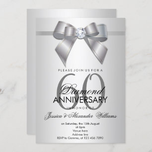Posh Gem Bow & Ribbon 60th Wedding Jubileum Kaart