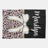 Posh Girly Pink Leopard Print Girly Aangepaste naa Theedoek (Horizontaal)