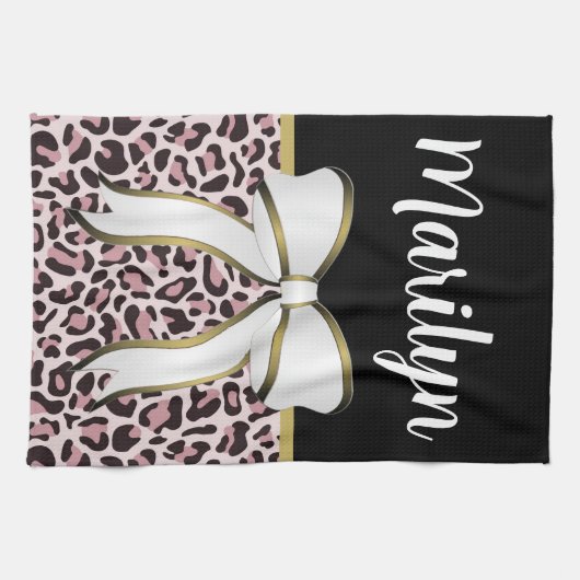 Posh Girly Pink Leopard Print Girly Aangepaste naa Theedoek (Horizontaal)