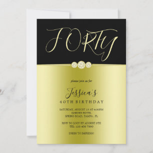 Posh Goud & Zwart Elegante Diamanten 40e Verjaarda Kaart