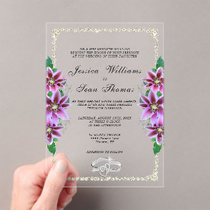 Posh ingelijst, diamanten ringen en Clematis bruil Acryl Uitnodigingen