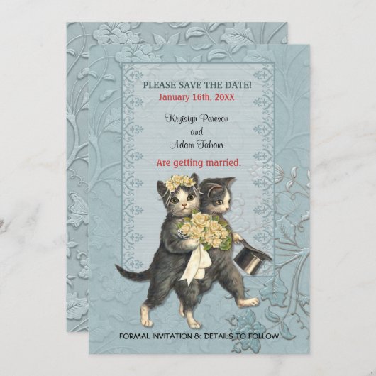 Posh Katten Bruiloft Bewaar de Datum Save The Date (Voorkant / Achterkant)