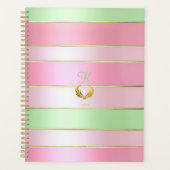 Posh Pastel Pink and Green Striped Planner (Voorkant)