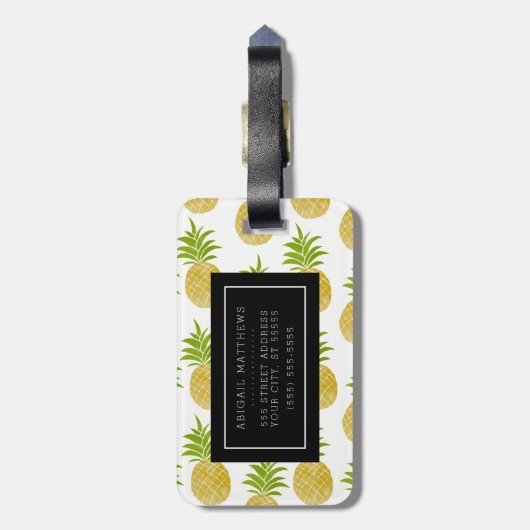 Posh Pineapple Monogrammed Bagagelabel (Achterkant verticaal)