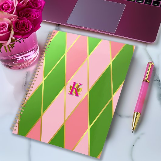 Posh Pink and Green Argyle Monogrammed Planner