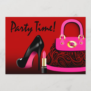 Posh Purse, High Heels and Lipstick Girls Party Kaart
