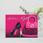 Posh Purse High Heels en Lipstick Damesnacht Kaart (Staand voorkant)