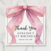 Posh Roze Coquette Boog Verjaardag Bedankjes Labels (Voorkant)