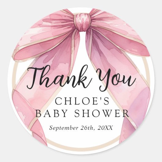 Posh Roze Coquette Bow Baby shower Ronde Sticker (Voorkant)