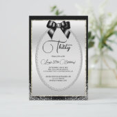 Posh Silver, Black Gem Bow & Glitter Verjaardag Kaart (Staand voorkant)