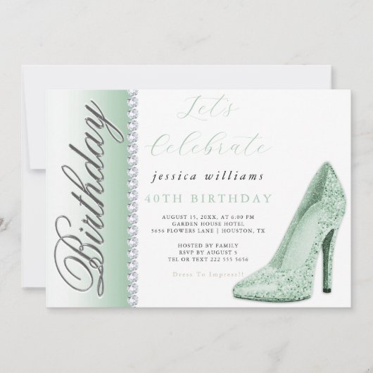 Posh Stiletto & Diamonds Groene Verjaardag Kaart (Voorkant)