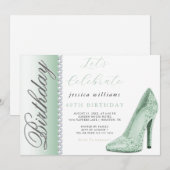 Posh Stiletto & Diamonds Groene Verjaardag Kaart (Voorkant / Achterkant)