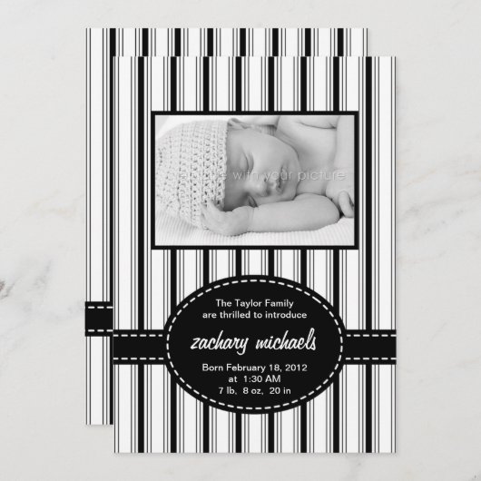 Posh Stripes Foto geboorteaankondiging Aankondiging (Voorkant / Achterkant)