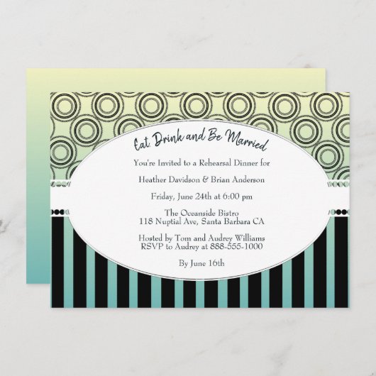 Posh Yellow and Blauwgroen Rehearsal Dinner Invite Kaart (Voorkant / Achterkant)