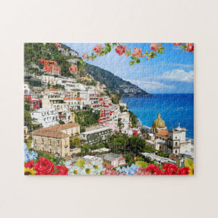 Positano Amalfi Coast Italië met bloemvoorgrond Legpuzzel