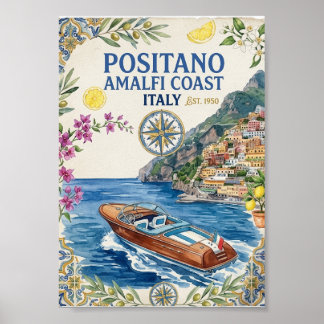 Positano Amalfi-kust Italië Vintage Reisposter Poster