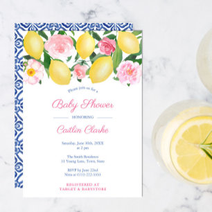 Positano citroenen roze rozen meisje baby shower f kaart