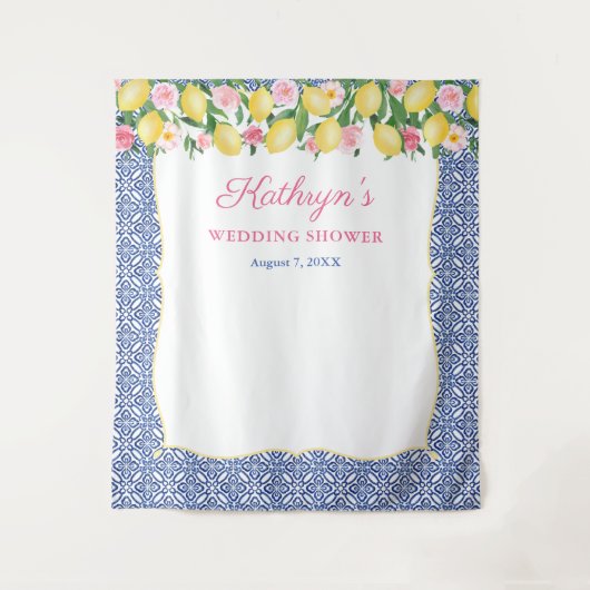 Positano-citrroenen blauwe tegels fotocabine-achte wandkleed (Voorkant)