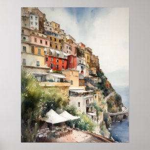 Positano Italië Aquarel Kunstprint Poster