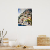 Positano Italie Aquarelle Art Imprimer Poster (Cuisine)