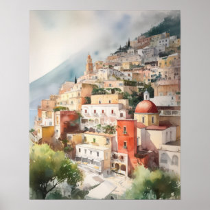 Positano Italie Aquarelle Art Imprimer Poster