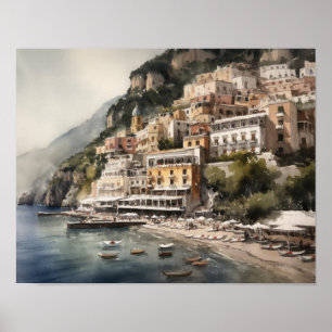 Positano Italie Aquarelle Art Imprimer Poster