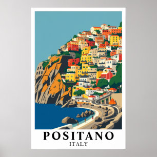 Positano Italië Mediterraan Vintage Reis Kunst Poster