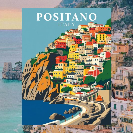 Positano, Italië Vintage Reizen Briefkaart