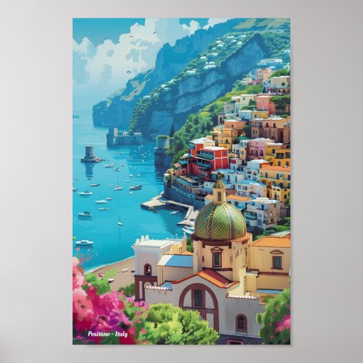 Positano Italië Vintage Reizen Poster (Voorkant)