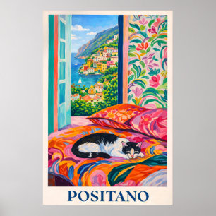 Positano Kat Poster, Amalfi Coast Raam Uitzicht Poster