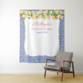 Positano Lemons Blue Tiles Photo Booth Backdrop Wandkleed (In situ)