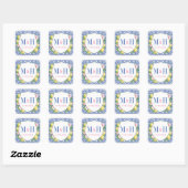 Positano Lemons Blue Tiles Pink Weddenschap Monogr Vierkante Sticker (Vel)