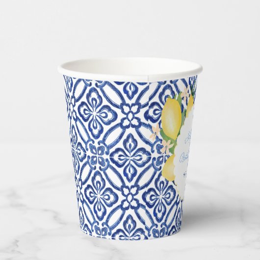 Positano Lemons Blue Tiles Vrijgezellenfeest Party Papieren Bekers (Rechts)