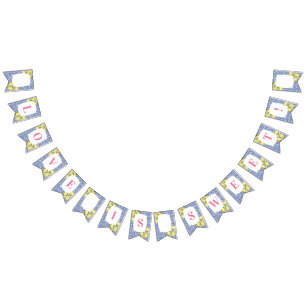 Positano Lemons Blue White Tile Shower Birthday Vlaggetjes