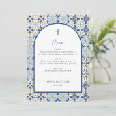 Positano Mediterranean Blue Tile Baptism-menukaart Kaart (Staand voorkant)